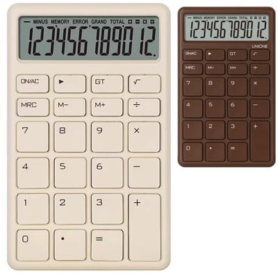 Rekenmachine-Bureaurekenmachine-Rekenmachine met helder LCD-scherm, krachtige handheld desktop - Zakelijk, kantoor, middelbare school - Wit, bruin - 2 stuks - 13,7 x 8,4 cm