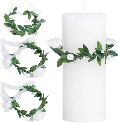 Kunststof Eucalyptus Krans met 4 Stukken voor Pasen en Communie - Decoratieve Kaarsen en Bescherming tegen Vallen