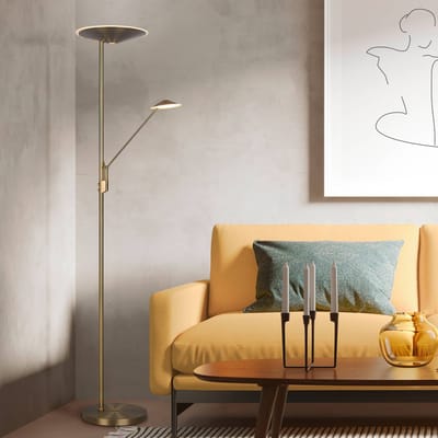 Trio Lighting LED vloerlamp Brantford leeslamp, oud messing