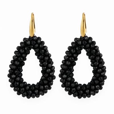 Lajetti - Zwarte Gala Druppel Oorbellen Dames - Stainless Steel Gold Plated - Glaskralen - Statement Oorhangers