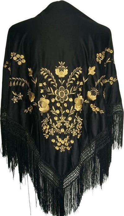 Spaanse manton  - omslagdoek - zwart goud bij verkleedkleding of flamenco jurk