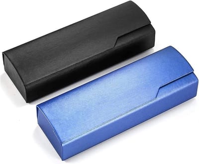 Vouwbare brillenkoker, harde zonnebrildoos, schokabsorberende houten brillendoos met kunstleer voor volwassenen en kinderen, zwart en blauw