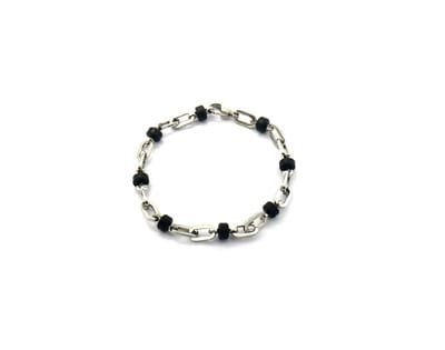 Armband - RVS Schakelarmband - Kraal zwart - Zilverkleurig