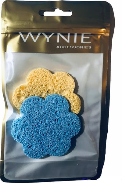 Wynie - 2 Gezichtsreiniging Spons / Facial Pad - Blauw/Geel - Bloem - In blisterverpakking