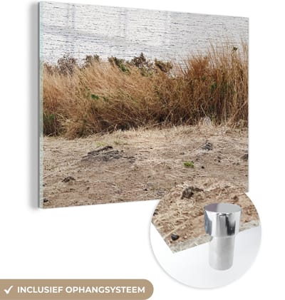 MuchoWow® Glasschilderij 160x120 cm - Schilderij acrylglas - Duin - Gras - Planten - Zomer - Foto op glas - Schilderijen