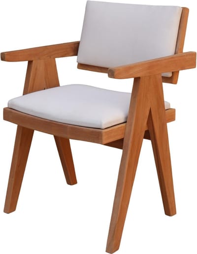 DÉJA Living Eetkamerstoel Lowen - Stof/Teakhout - Beige - Met Armleuning - Set van 2