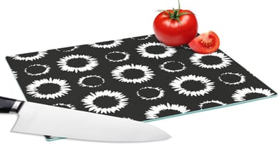 Glazen Snijplank - 28x20 - Bloemen - Patronen - Zwart - Snijplanken Glas