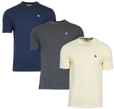 3-Pack Donnay - T-shirt (Vince) - Sportshirt - Heren - Navy/Charcoal/Pastel Yellow (757) - maat S