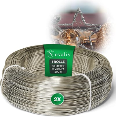 Novaliv 120 meter aluminiumdraad 2 mm champagne, knutseldraad ideaal als buigdraad voor knutselen, veelzijdig voor doe-het-zelfprojecten en decoraties, rol van 60 m decoratief draad, bloemendraad, geen sieradendraad
