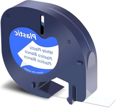 Zelfklevende Labels 12 mm x 4 m, Zwart op Wit, Geschikt voor LetraTag Labelapparaten, Perfect voor Organiseren en Labelen van Voorwerpen