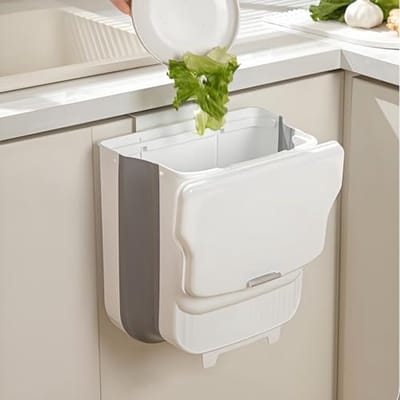 Opvouwbare hangende prullenbak 10 liter met deksel voor keuken en badkamer