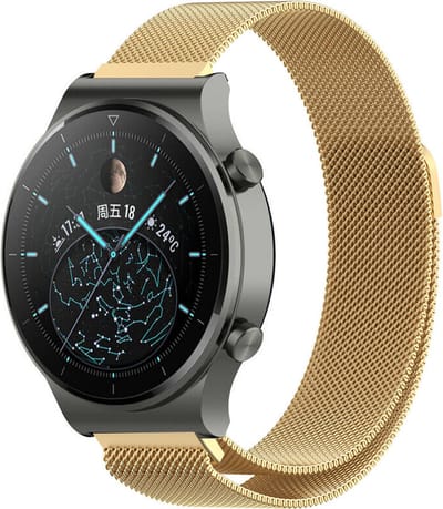 Strap-it Smartwatch bandje Milanese - geschikt voor Huawei Watch GT / GT 2 / GT 3 / GT 3 Pro 46mm / GT 4 46mm / GT 5 & 5 Pro (46mm) / GT 4 46mm / GT 5 & 5 Pro (46mm) / GT 2 Pro / GT Runner / Watch 3 - Pro / Watch 4 (Pro) / Watch Ultimate - Goud