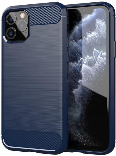 Cadorabo Hoesje geschikt voor Apple iPhone 11 PRO MAX in BRUSHED BLAUW - Beschermhoes van flexibel TPU siliconen in roestvrij staal-carbonvezel look Case Cover