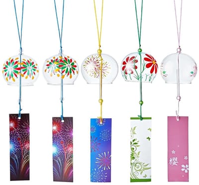 Dailygoods- Windgong Unieke Japanse Glazen - 5 Stijlen - Ronde Tuindecoratie - Transparant - Sakura Elementen - 37,5/42 cm Lang