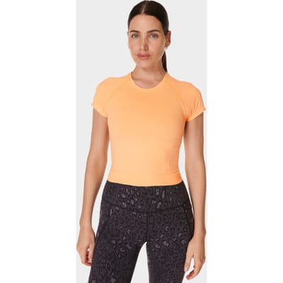 Sweaty Betty Athlete Crop Seamless Workout T-shirt ORANJE - Maat XS