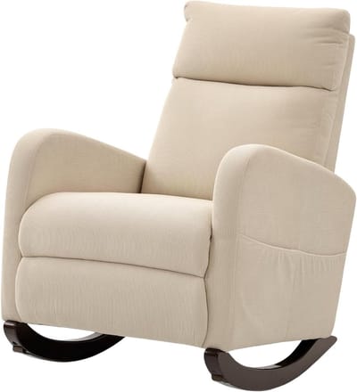 Schommelstoel Gestoffeerd - Comfortabele Stoel - Ontspannen Lezen - Zijvakken - 67x94x105 cm - Beige