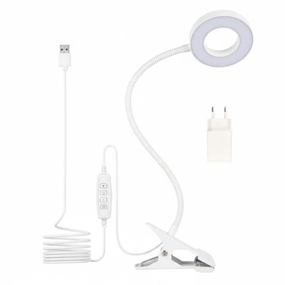GELLDG Leeslamp - Oogvriendelijke cliplamp - 48 LED's - Dimbaar naast het bed - 3 standen - Met flexibele zwanenhals van 38 cm - Inclusief USB-oplader - Geschikt om te lezen, tekenen en naaien - Wit