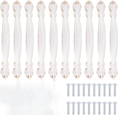 Oneay Set van 10 vintage meubelgrepen, antieke stijl, gesneden, gebogen, gemaakt van aluminiumlegering (hart-op-hartafstand 128 mm), amberwit