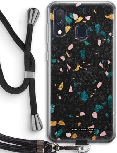 Case Company® - Hoesje met koord geschikt voor Samsung Galaxy A40 hoesje met Koord - Terrazzo N°10 - Telefoonhoesje met Zwart Koord - Bescherming aan alle Kanten en Over de Schermrand
