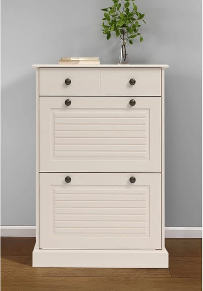 Mille Schoenenkast met 2 Kleppen en 1 Lade - Massief Grenenhout - 75 cm- Wit Grenen