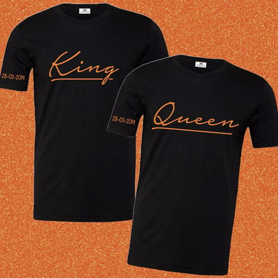 Koningsdag kleding set shirts | Oranje Kleding | Feestkleding | King en Queen | Maat S