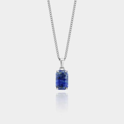 Lapis Lazuli Gemstone Pendant - Zilveren Edelsteen Hanger Ketting - 50 cm lang - Ketting Heren met Hanger - Olympus Jewelry