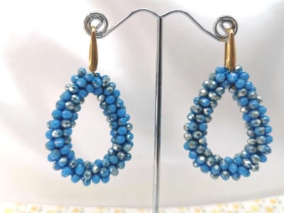 Oorhangers - druppel - facet geslepen glaskralen - RVS haak - goudkleurig – 6 x 3.2 cm - Hemels blauw shiny