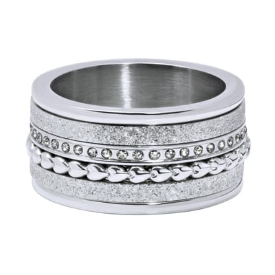 Quiges Dames Stapelring Set RVS Hartjes/Zirkonia Verzilverd - Maat 18 - Hoogte 8mm - SRS009S18