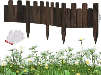 Houten Tuinrand - Tuinomheining Bloemrand - Tuin Decoratie - Niet Verroest Metaal - 3 x 120cm - Gecarboniseerd
