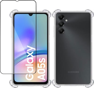 Hoesje + Screenprotector geschikt voor Samsung Galaxy A05s – Full Screen Tempered Glass - Extreme Shock Case Transparant