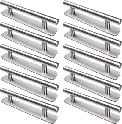 Set van 10 Zelfklevende Meubelhandgrepen van RVS, Ideaal voor Keukenkasten, Deuren en Lades, Geen Boren Nodig, Perfect voor Balkon en Raamgebruik