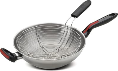 Ronde Wokpan en Stoofpan - Keramiek en RVS, Voor Gas en Inductie, Met Lagospot Temperatuurindicator