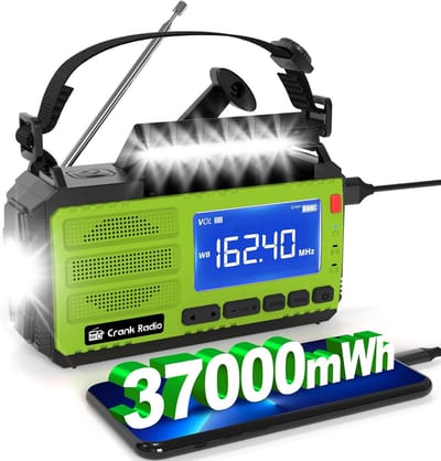 Noodweer Radio - Hand Crank Radio - Noodsituaties Voorbereiden - 3 Laadmethoden - 37000 mAh - Zwart