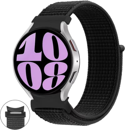Stravo Klassiek Nylon bandje - Geschikt voor Samsung Galaxy Watch 7 (40 & 44mm) / FE / 6 / 6 Pro / 5 / 5 Pro / 4 / 4 Classic -Snelle Snelkoppeling & Naadloze Pasvorm Nylon Horlogebandje – Zwart