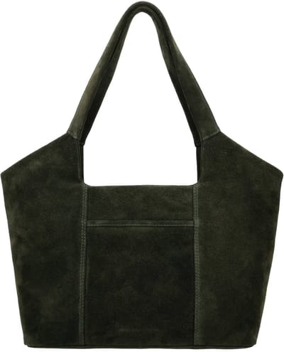 Hide & Stitches Brazos Schoudertas - Shopper - 40 x 25 x 14 cm - Leer - Suede - Dames Tas - Leren Dames Tas - Olijfgroen