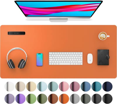 Famanu - synthetisch materiaal bureaulegger, muismat, Antislip PU-synthetisch materiaal bureau-vloeipapier, laptop bureaublad, waterdicht bureau-schrijfblok voor kantoor en thuiswerk (91x43cm, Oranje)