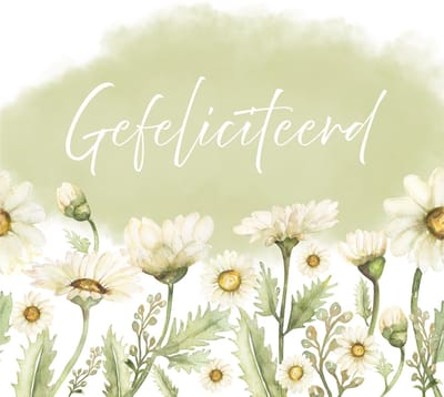 Wenskaart gefeliciteerd crème bloemen rijtje – 13x13 cm – gevouwen kaart – inclusief witte envelop – stevig papier – felicitatiekaart