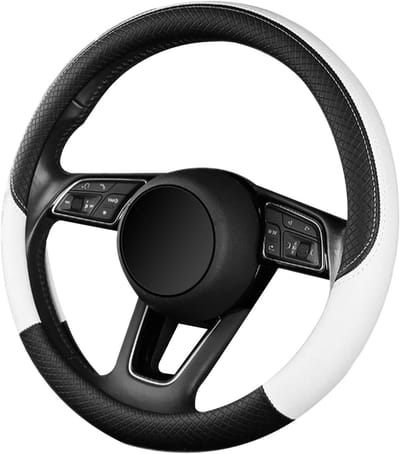Allecto Plus - Autostuurhoes 38 cm PU-leer | Antislip ademend stuurwielhoes | Sportieve rijaccessoires | Uniseks autoaccessoires met extra grip.