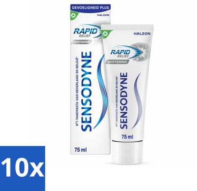 10 x Sensodyne - Tandpasta - Rapid Relief Whitening - Snelle Gevoeligheidsverlichting - 75 ml - Gevoelige Tanden - Snelle Verlichting - Tandpasta - Witte Tanden - Gevoeligheid Verlichting