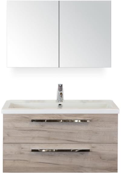 Seville Badmeubelset 100 cm - Craft Oak - Wastafel Djazz 1 Kraangat met Spiegelkast