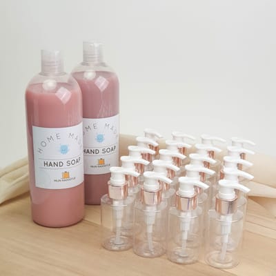 Zeep - Zeeppompje - Set van 20 + 2L handzeep - Roze dop - Magnolia - doopsuiker - bedankje - bedankjes - doopsuiker zeep - doopsuiker zeeppompje - feest