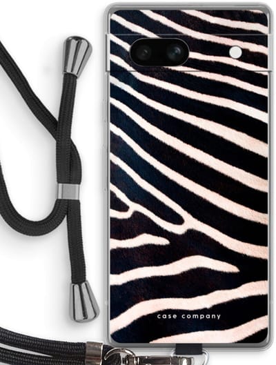 Case Company® - Hoesje met koord geschikt voor Google Pixel 7A hoesje met Koord - Zebra - Telefoonhoesje met Zwart Koord - Bescherming aan alle Kanten en Over de Schermrand