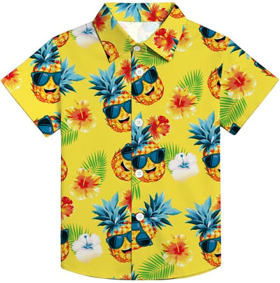 hohololo Hawaïhemd kinderen jongens Hawaiiaanse button down shirt tropisch strand shirt in casual stijl 5-14 jaar