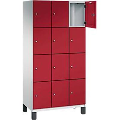 C+P Cambio lockerkast, 3 vakken, 12 vakken, op poten, B 900 x D 525 x H 1980 mm, lichtgrijs/ruinrood