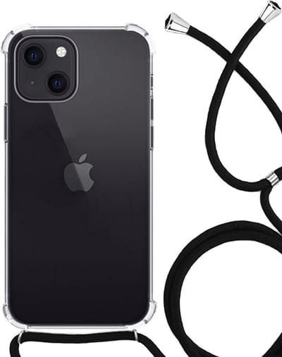 Hoesje - Geschikt voor Apple iPhone 14 - Met Koord - Shock Proof - Siliconen Case - Back Cover - Telefoonkoord - Telefoon Hoes Shockproof - Telefoonketting - Telefoonhoesjes - Transparant