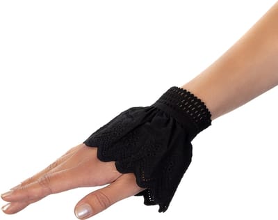 KIMU® Manchetten Zwart Katoen Broderie Piet Pietenpak - Zwarte Manchet Mouwen Pols Kant Blouse Mouwtjes Vintage Gothic Festival