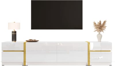 TV-Meubel - 180 cm - Met Lades En Deuren - Hoogglans Met Gouden Rand - MDF - Wit