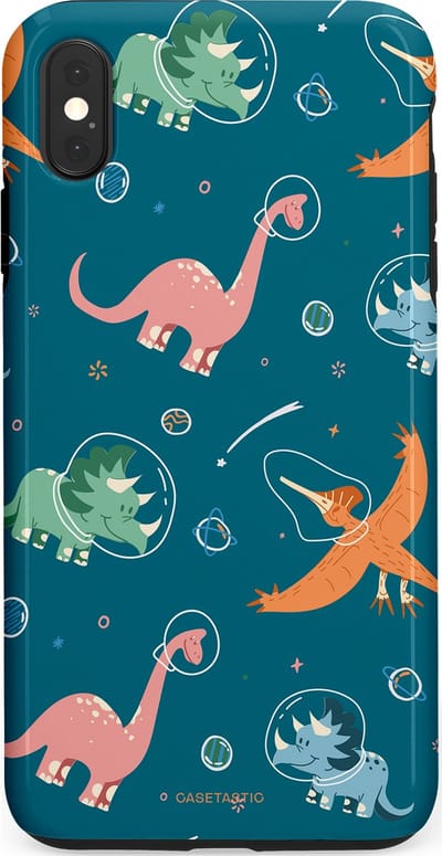 Casetastic hoesje geschikt voor Apple iPhone XS Max - Dubbellaagse bescherming - Ruimte raptors - Fashion Case - Petrol Perzik