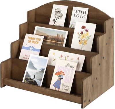 Kaartenstandaard - Display houder - Decoratief presenteren - Vier niveaus - 31.5 x 27 cm - Houtkleurig