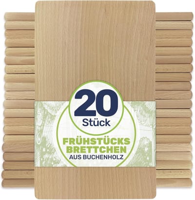 Set van 20 Houten Ontbijtplanken Beuken - Rechthoekig Broodplankje 22x12cm